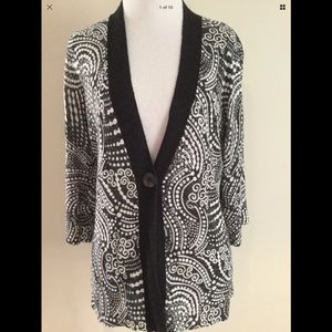 Chicos one button cardigan gray white linen blend